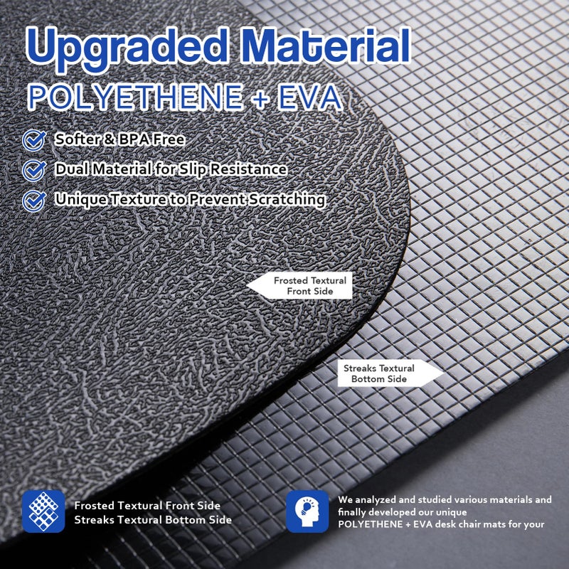 Lemostaar Office Chair Mat for Hardwood Floor: 53"x45" Large Black Rolling Chair Mat for Hard Wood and Tile Floor, Anti-Slip Heavy Duty Floor Protector Mat Under Computer Desk, Easy Glide Chair Mats for Home - Image 3